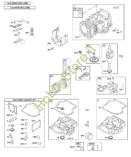 B - Albero a camme, albero motore, cilindro, coppa motore, set guarnizioni motore, manuale per l'uso, pistone, anelli, biella, etichetta di avvertenza B&S - 31 €¦ 31A607-0125-B1 brand Stihl